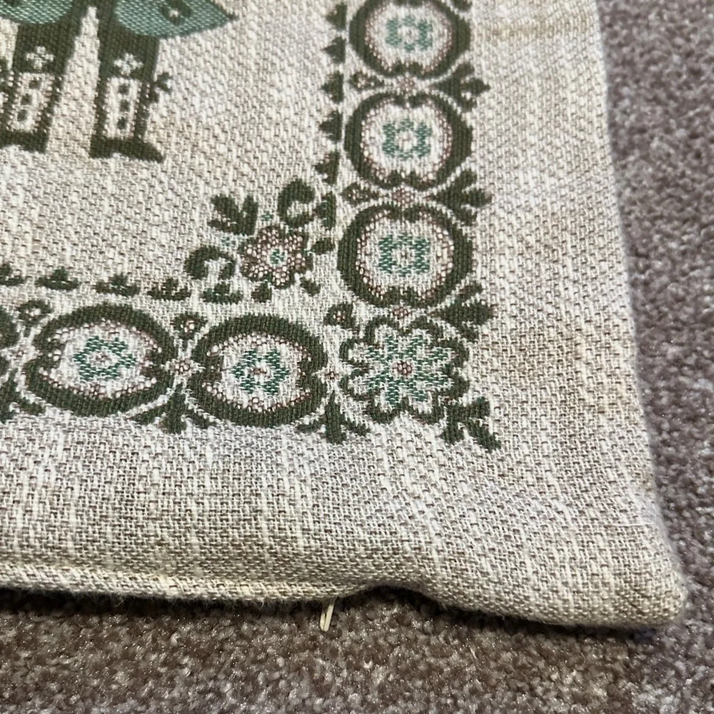Vintage Austrian Folk Woven Square Pillow Case Boy Girl Beige Green Oktoberfest
